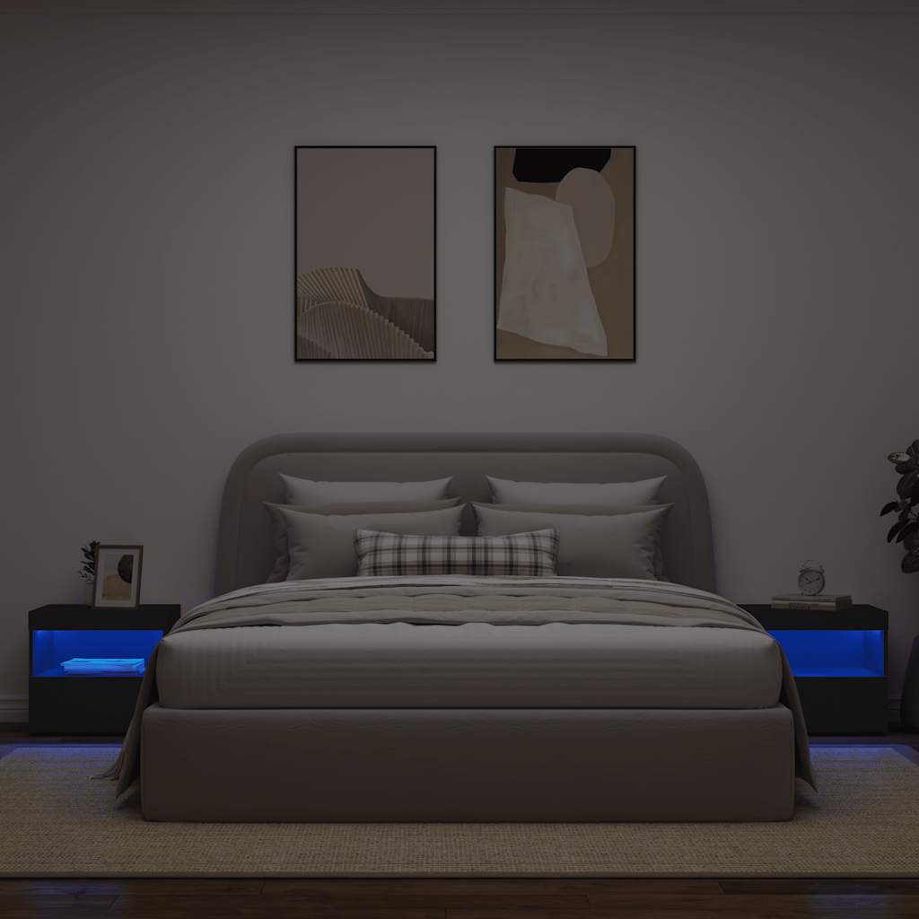 vidaXL Bedside Cabinets with LED Lights 2 pcs Black 50x40x45 cm 3