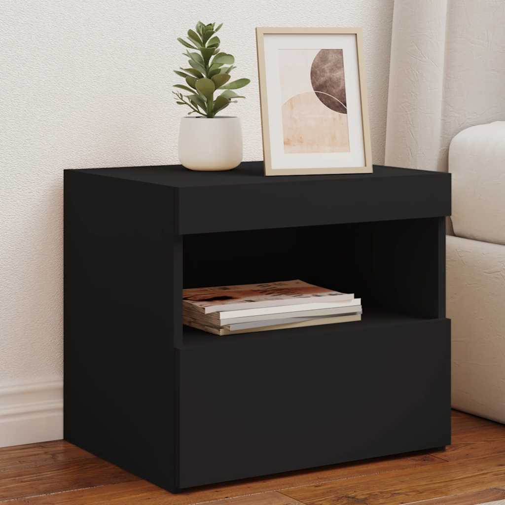 vidaXL Bedside Cabinets with LED Lights 2 pcs Black 50x40x45 cm 1