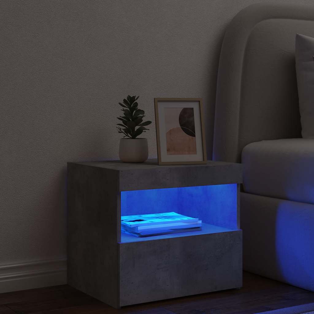 vidaXL Bedside Cabinet with LED Lights Concrete Grey 50x40x45 cm 4