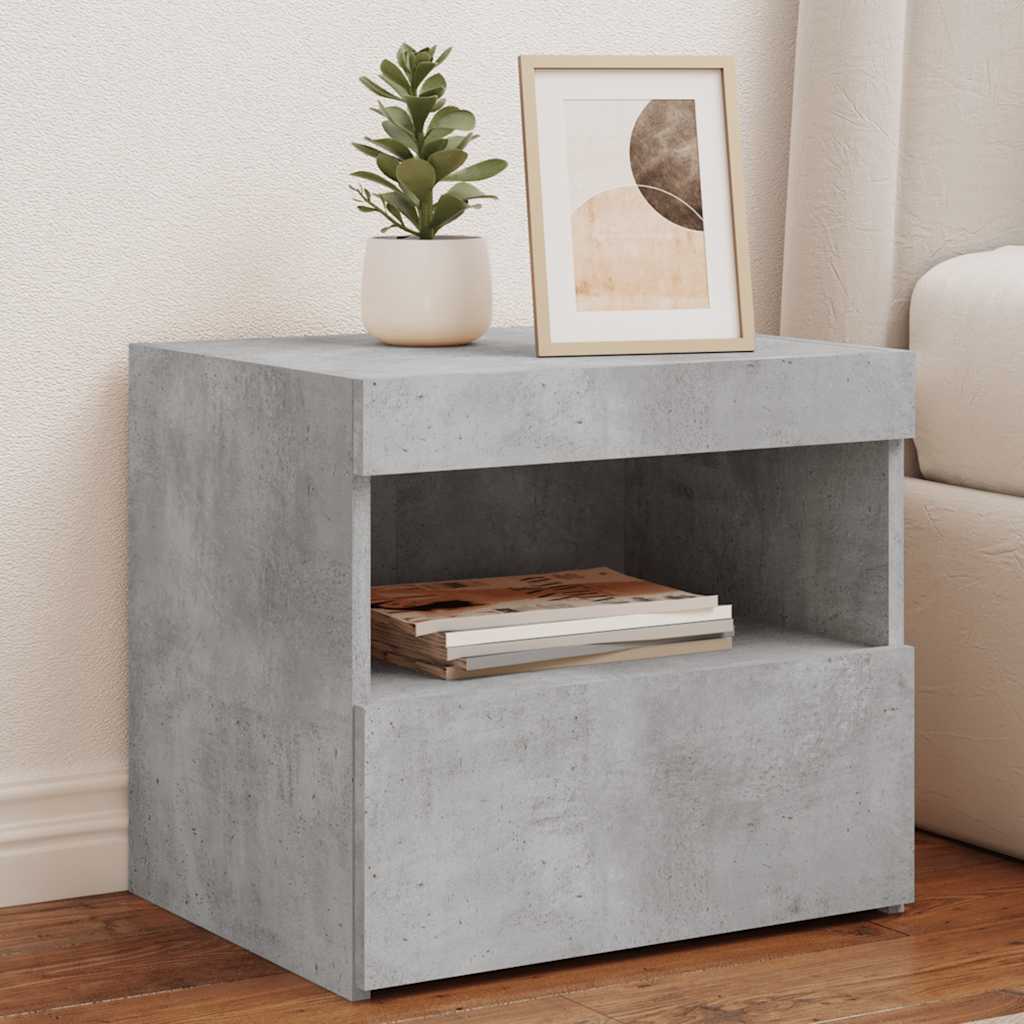 vidaXL Bedside Cabinet with LED Lights Concrete Grey 50x40x45 cm 1
