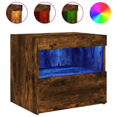 vidaXL Bedside Cabinet with LED Lights Smoked Oak 50x40x45 cm 2