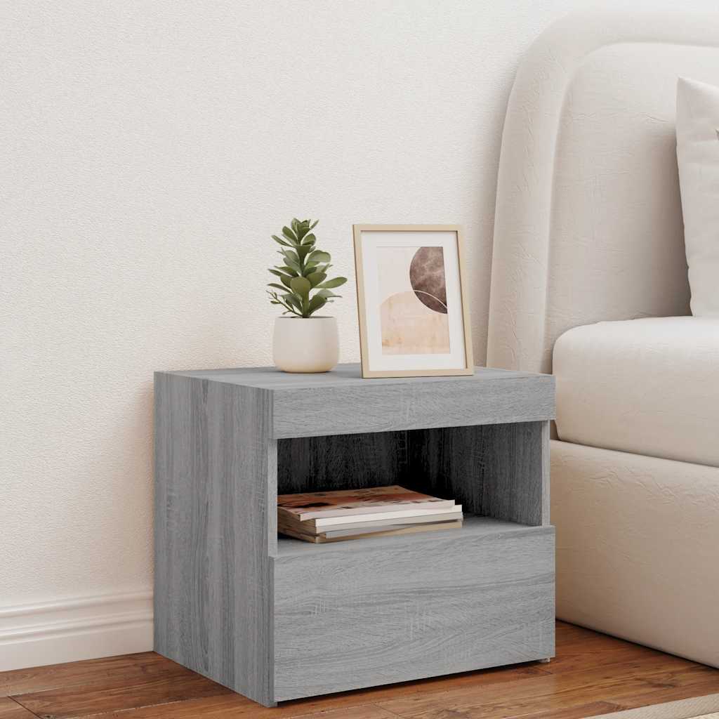 vidaXL Bedside Cabinet with LED Lights Grey Sonoma 50x40x45 cm 3