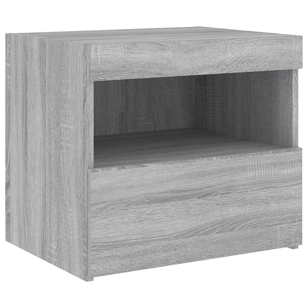 vidaXL Bedside Cabinet with LED Lights Grey Sonoma 50x40x45 cm 6