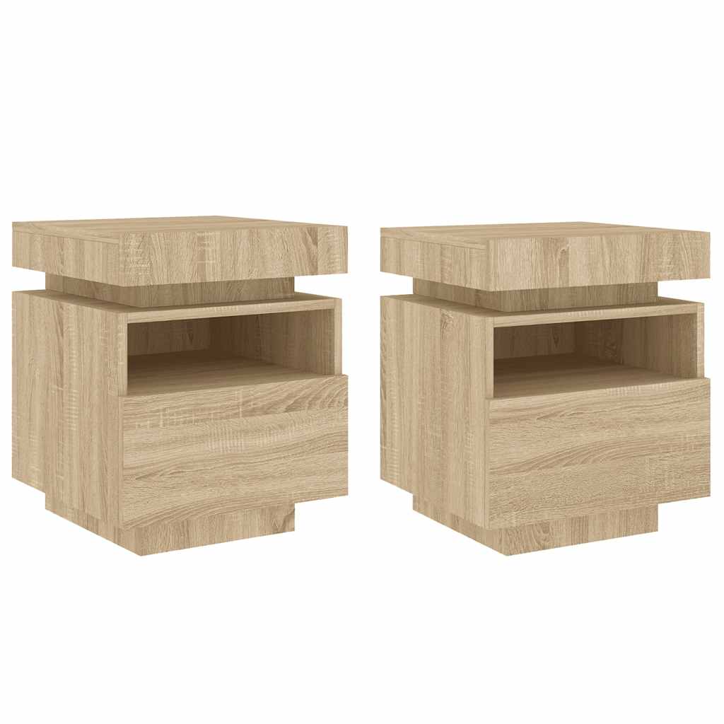 vidaXL Bedside Cabinets with LED Lights 2 pcs Sonoma Oak 40x39x48,5 cm 2