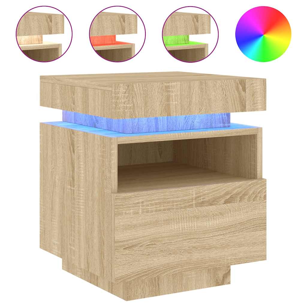 vidaXL Bedside Cabinets with LED Lights 2 pcs Sonoma Oak 40x39x48,5 cm 4