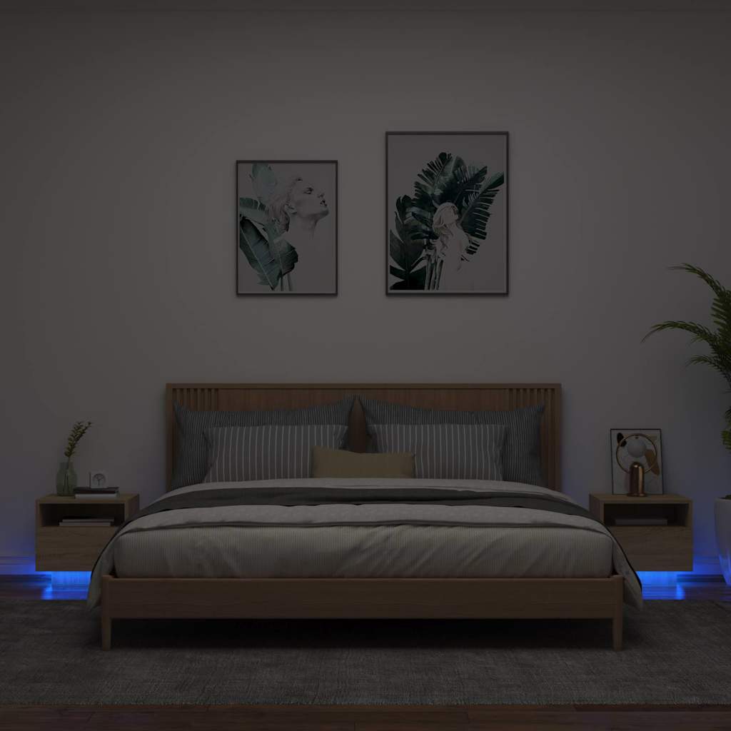 vidaXL Bedside Cabinets with LED Lights 2 pcs Sonoma Oak 40x39x37 cm 1