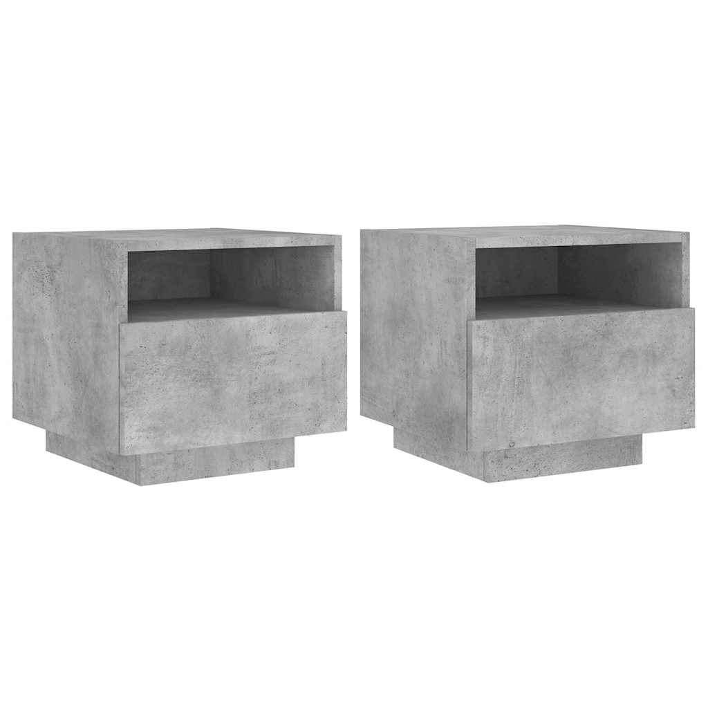 vidaXL Bedside Cabinets with LED Lights 2 pcs Concrete Grey 40x39x37 cm 2