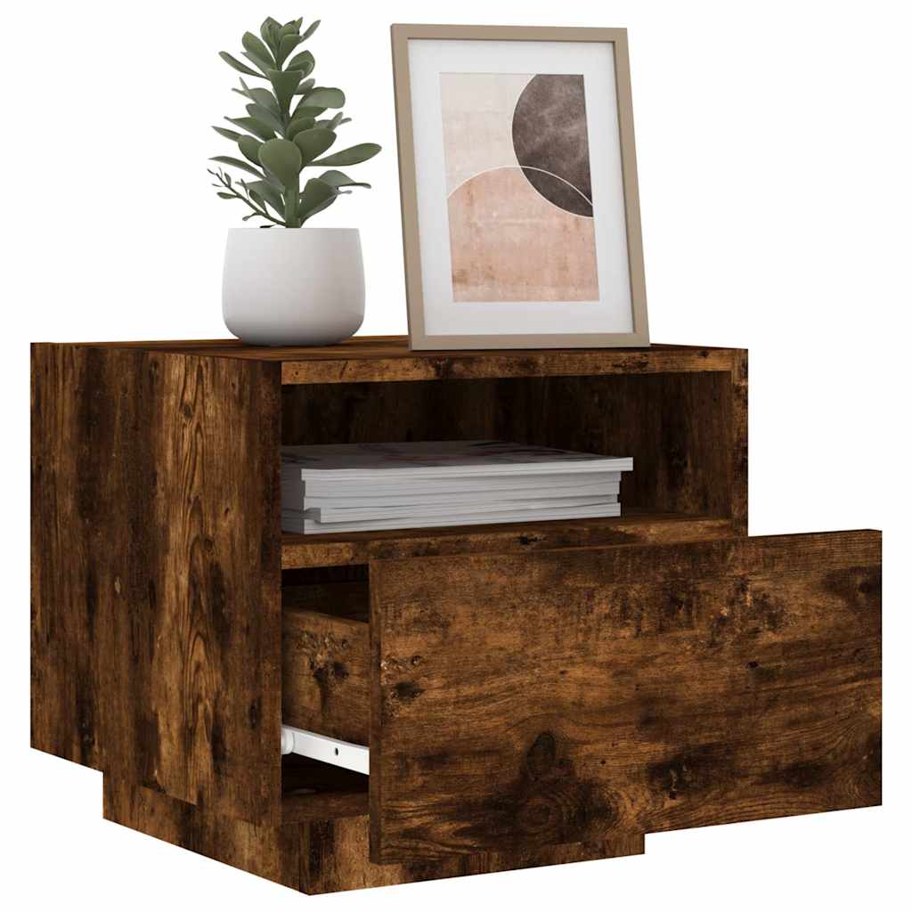 vidaXL Bedside Cabinet with LED Lights Smoked Oak 40x39x37 cm 4