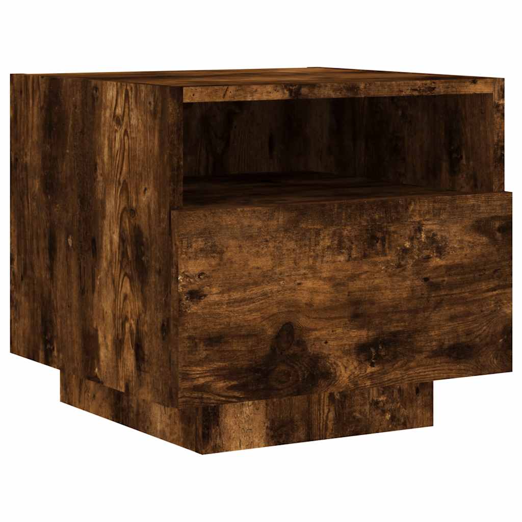 vidaXL Bedside Cabinet with LED Lights Smoked Oak 40x39x37 cm 5