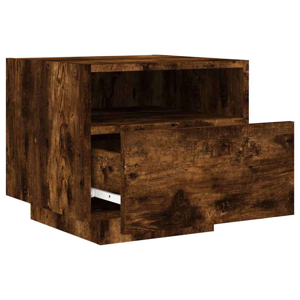 vidaXL Bedside Cabinets with LED Lights 2 pcs Smoked Oak 40x39x37 cm 6