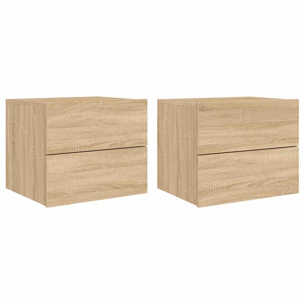 vidaXL Wall-mounted Bedside Cabinets with LED Lights 2 pcs Sonoma Oak 2