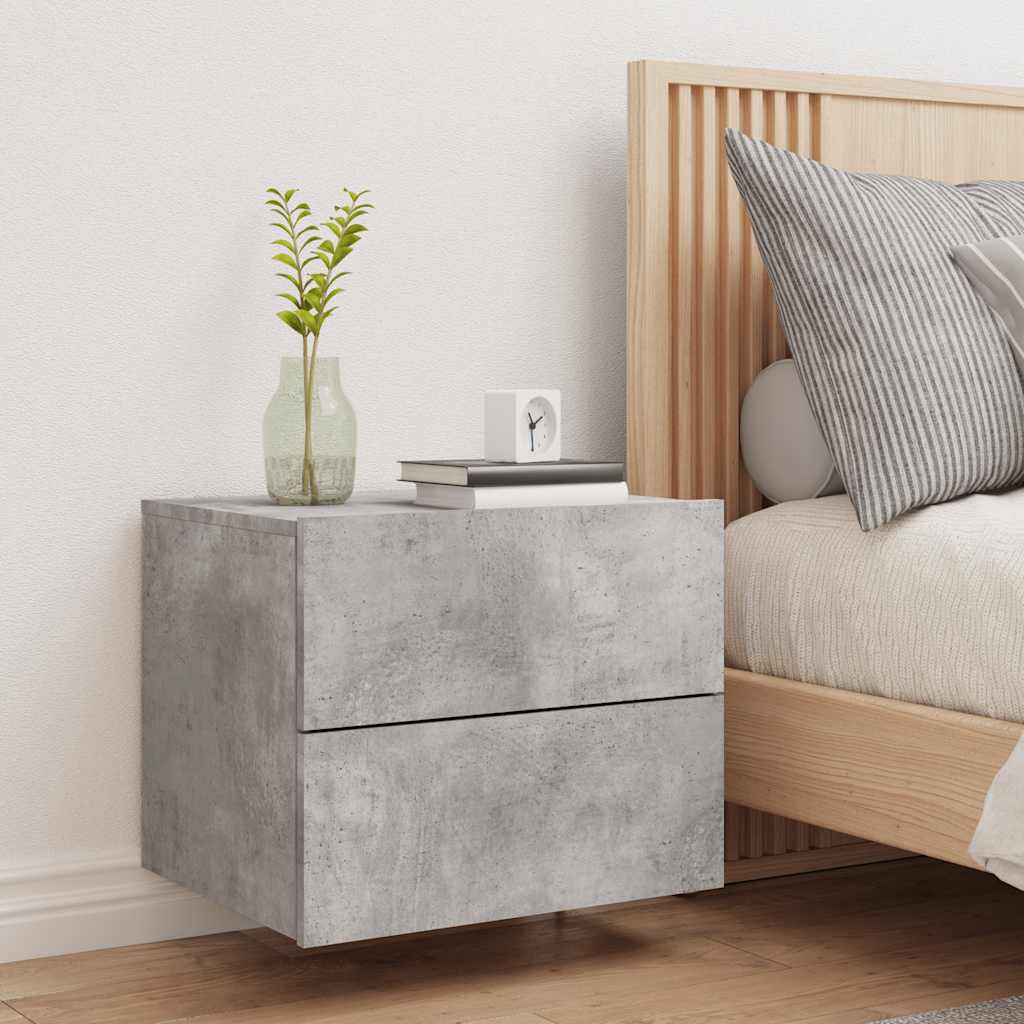 vidaXL Wall-mounted Bedside Cabinet with LED Lights Concrete Gery 4