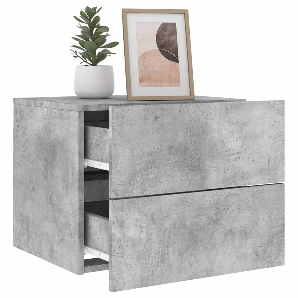 vidaXL Wall-mounted Bedside Cabinets with LED Lights 2 pcs Concrete Grey 4