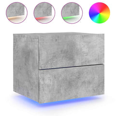 vidaXL Wall-mounted Bedside Cabinets with LED Lights 2 pcs Concrete Grey 5