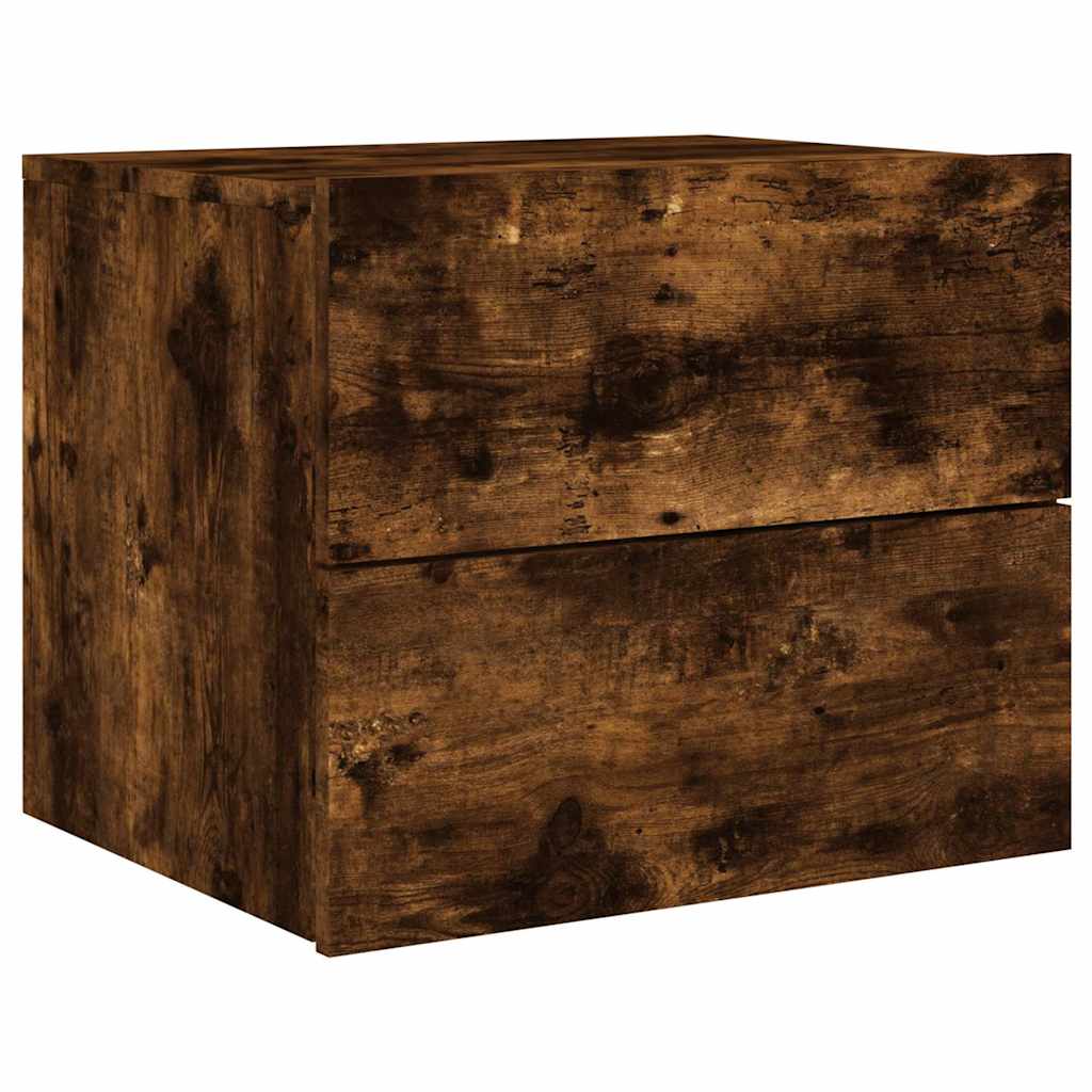 vidaXL Wall-mounted Bedside Cabinet with LED Lights Smoked Oak 3