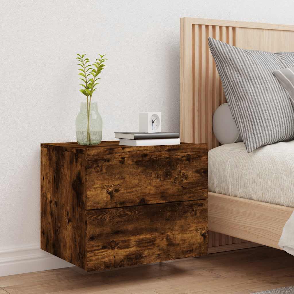 vidaXL Wall-mounted Bedside Cabinet with LED Lights Smoked Oak 4