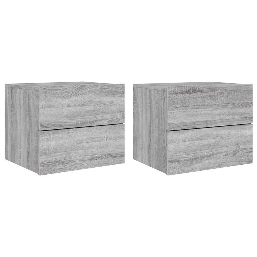 vidaXL Wall-mounted Bedside Cabinets with LED Lights 2 pcs Grey Sonoma 2