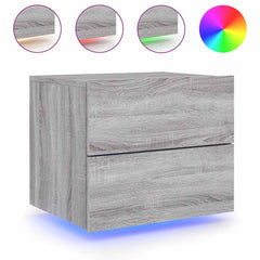 vidaXL Wall-mounted Bedside Cabinets with LED Lights 2 pcs Grey Sonoma 5