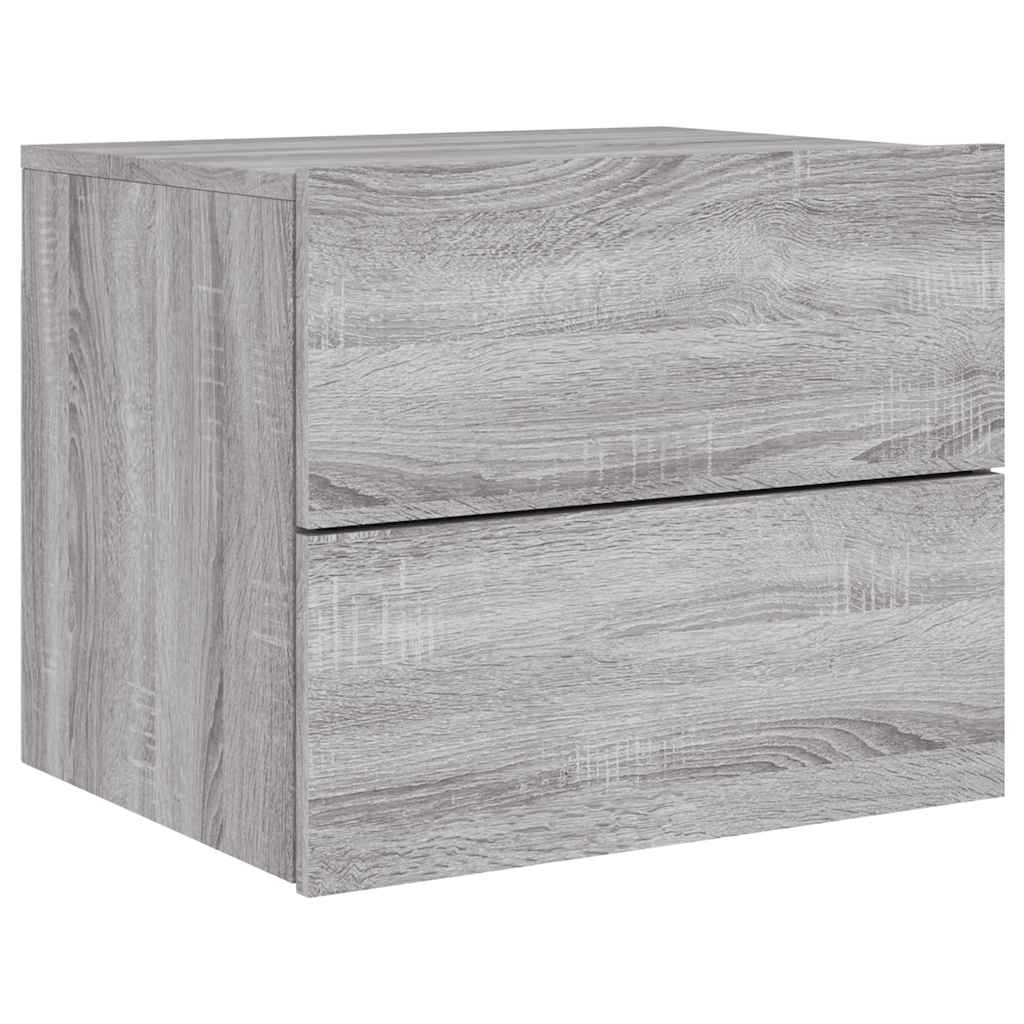 vidaXL Wall-mounted Bedside Cabinets with LED Lights 2 pcs Grey Sonoma 6