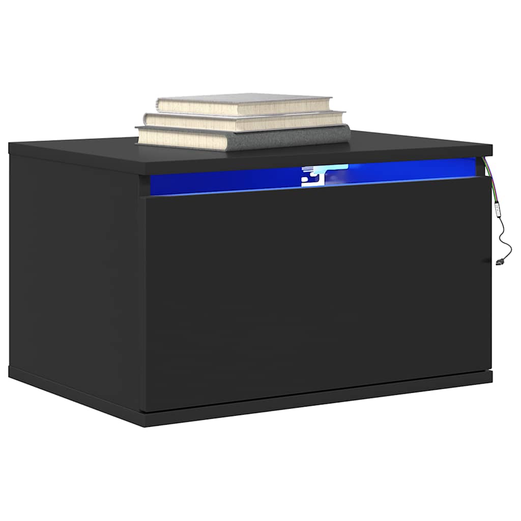 vidaXL Wall-mounted Bedside Cabinet with LED Lights Black 5