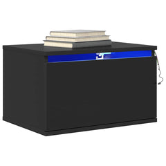 vidaXL Wall-mounted Bedside Cabinet with LED Lights Black 5