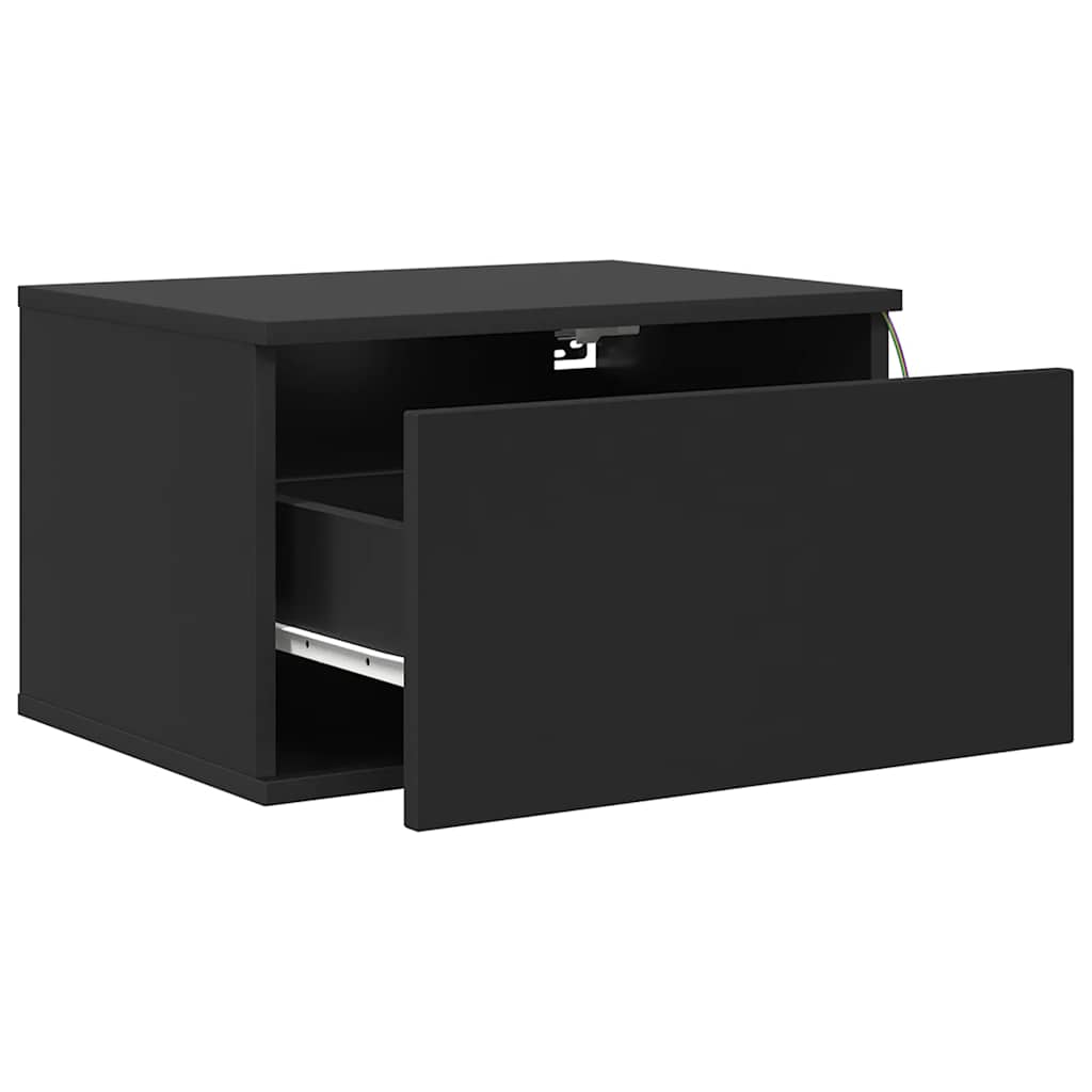 vidaXL Wall-mounted Bedside Cabinet with LED Lights Black 6