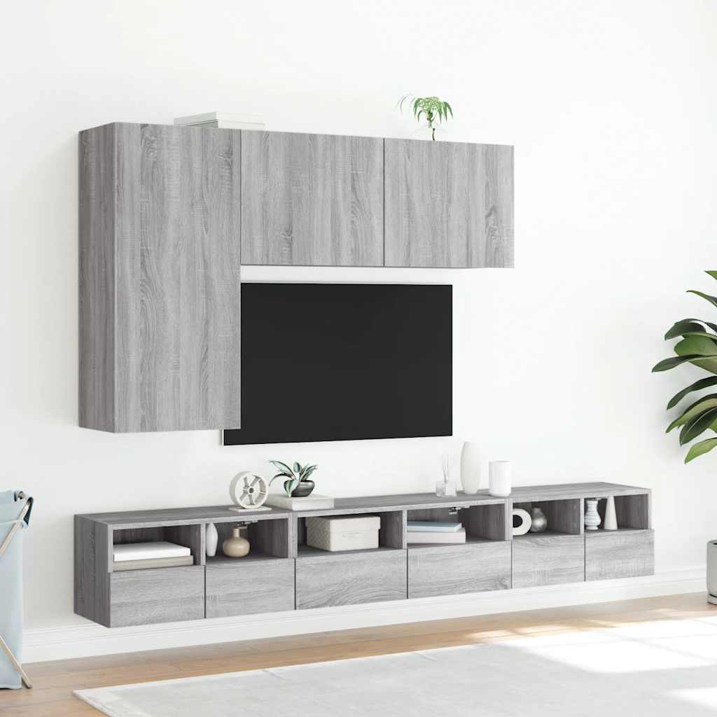 vidaXL TV Wall Cabinet Grey Sonoma 60x30x30 cm Engineered Wood 4