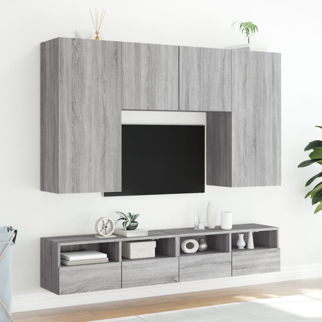 vidaXL TV Wall Cabinet Grey Sonoma 100x30x30 cm Engineered Wood 4