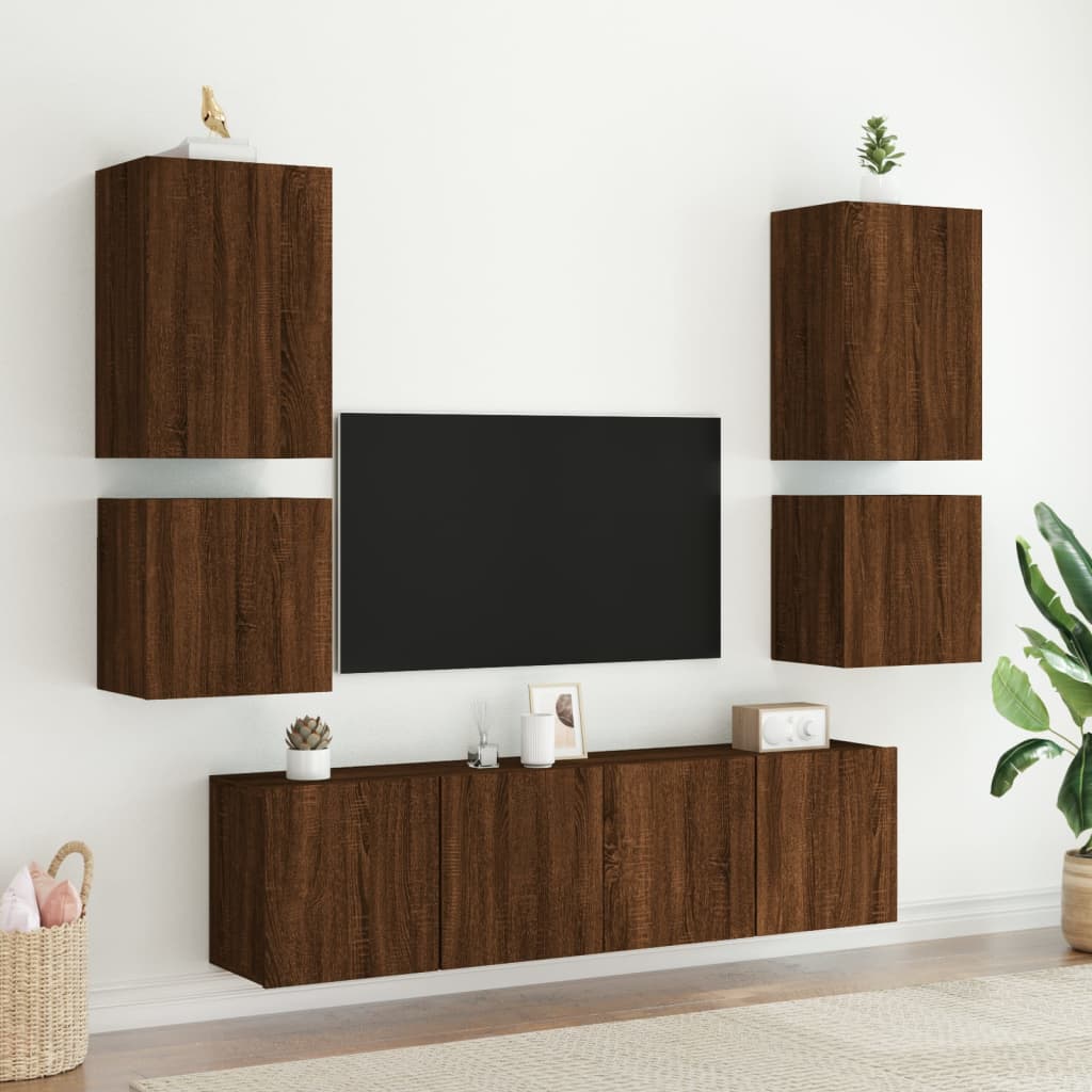 vidaXL TV Wall Cabinets 2 pcs Brown Oak 40.5x30x40 cm Engineered Wood 4