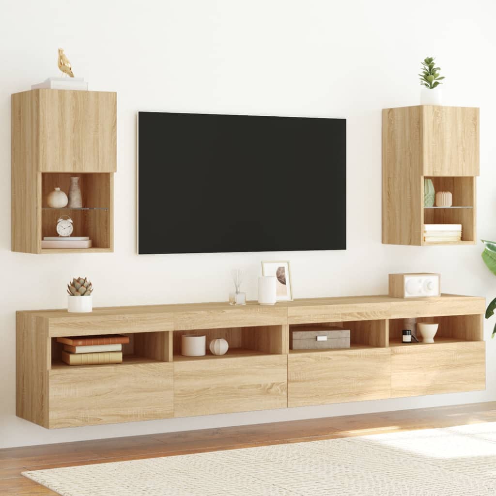TV Cabinet Set with LED Lights 30.5x30x60 cm 2 pcs Sonoma oak