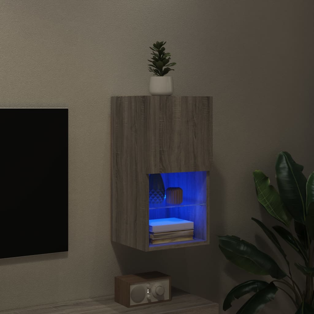 vidaXL TV Cabinet with LED Lights Grey Sonoma 30.5x30x60 cm 5