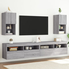 TV Cabinet Set with LED Lights 30.5x30x60 cm 2 pcs Grey sonoma