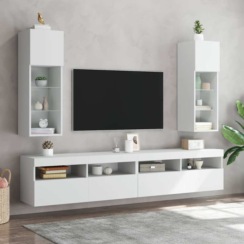 vidaXL TV Cabinet with LED Lights White 30.5x30x90 cm 3