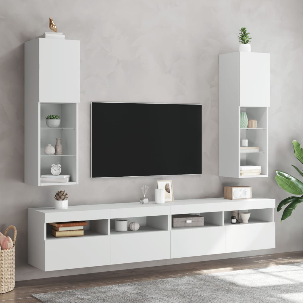TV Cabinet Set with LED Lights 30.5x30x102 cm 2 pcs White