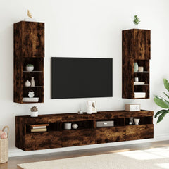 TV Cabinet Set with LED Lights 30.5x30x102 cm 2 pcs Smoked oak