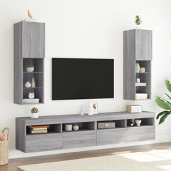 TV Cabinet Set with LED Lights 30.5x30x102 cm 2 pcs Grey sonoma