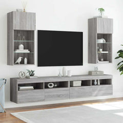 vidaXL TV Cabinet with LED Lights Grey Sonoma 40.5x30x90 cm 3