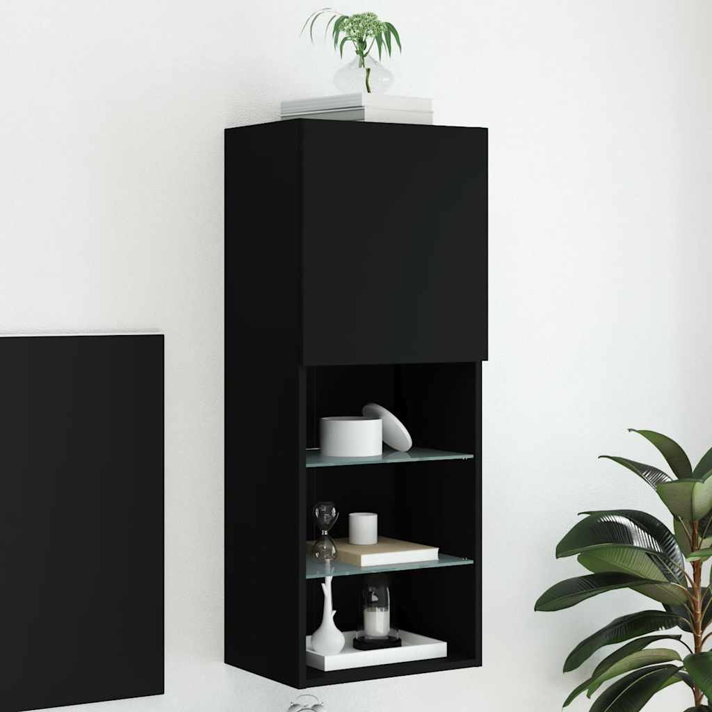 TV Cabinet with LED Lights 40,5x30x102 cm 1 Width 40.5 cm Height 102 cm Black