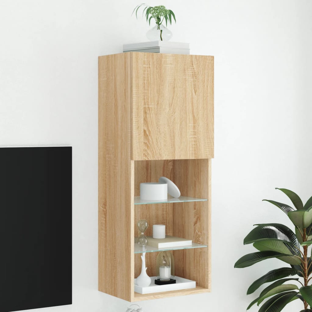 TV Cabinet with LED Lights 40,5x30x102 cm 1 Width 40.5 cm Height 102 cm Sonoma oak