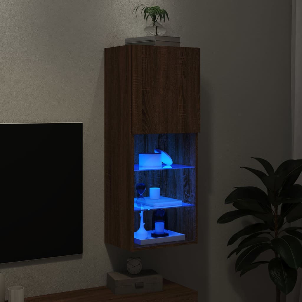 vidaXL TV Cabinet with LED Lights Brown Oak 40.5x30x102 cm 5