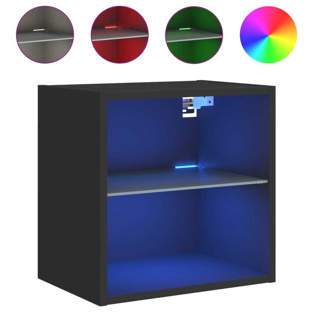 vidaXL Bedside Cabinet with LED Lights Wall-mounted Black 2