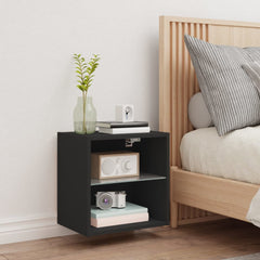 vidaXL Bedside Cabinet with LED Lights Wall-mounted Black 4