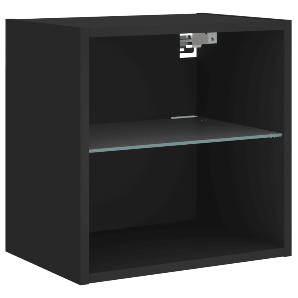 vidaXL Bedside Cabinet with LED Lights Wall-mounted Black 6