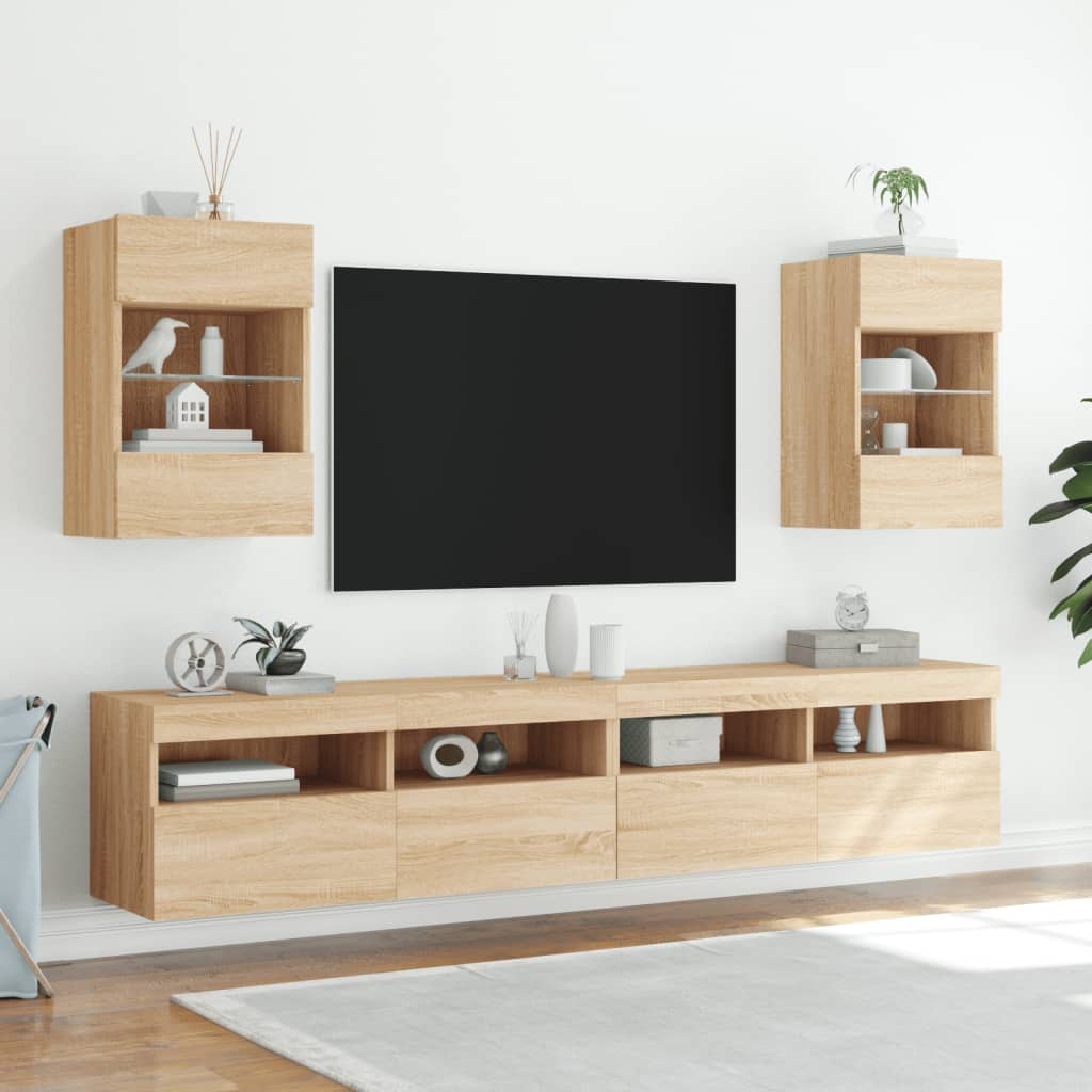 vidaXL TV Wall Cabinet with LED Lights Sonoma Oak 40x30x60,5 cm 5