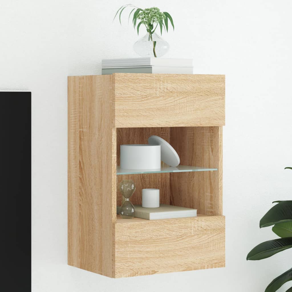 vidaXL TV Wall Cabinet with LED Lights Sonoma Oak 40x30x60,5 cm 1