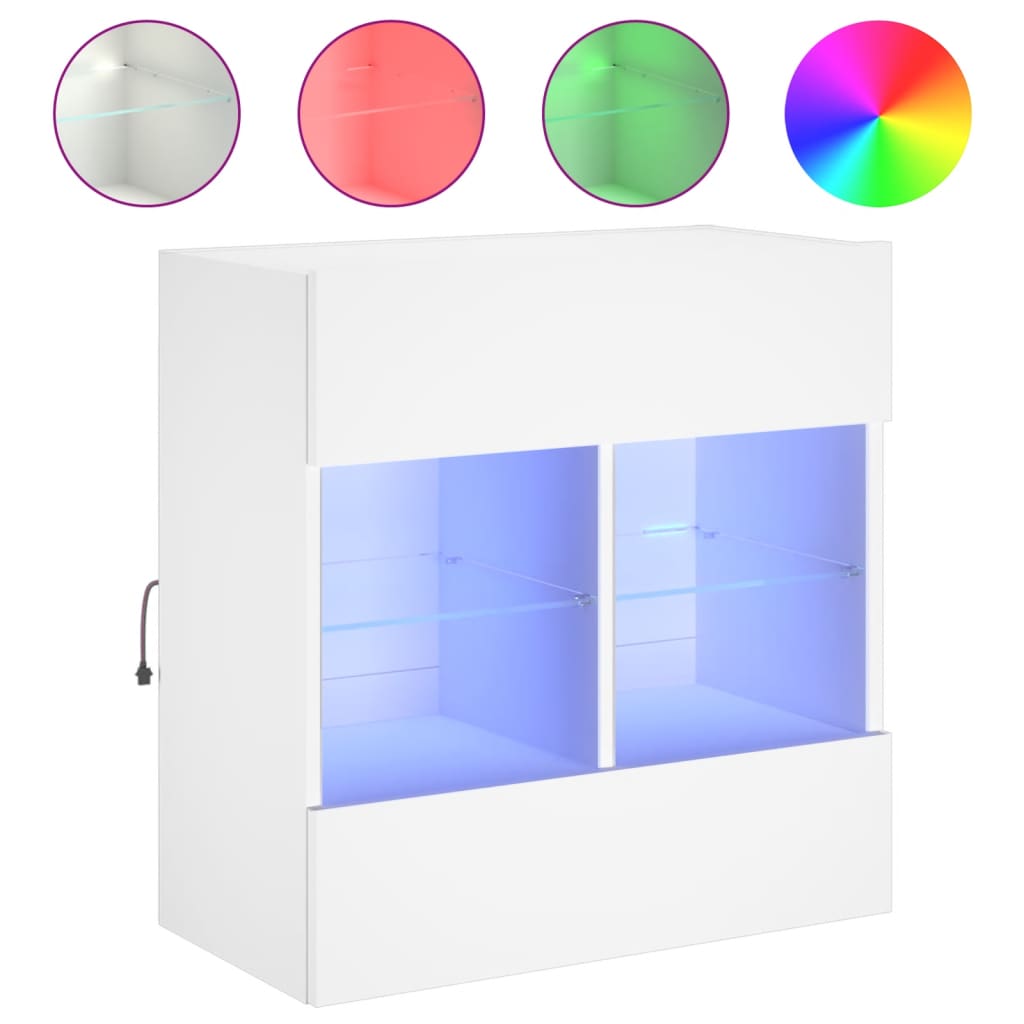 vidaXL TV Wall Cabinet with LED Lights White 58,5x30x60,5 cm 2