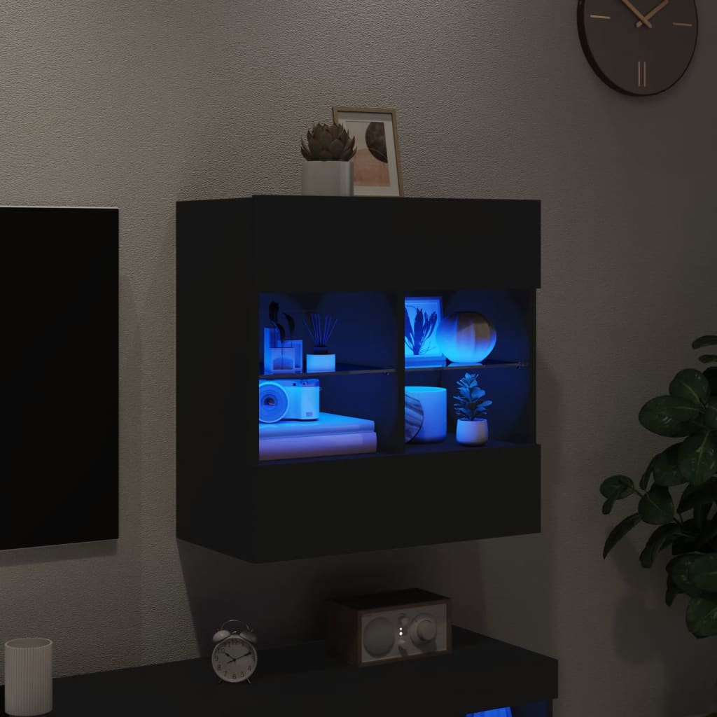 vidaXL TV Wall Cabinet with LED Lights Black 58,5x30x60,5 cm 3