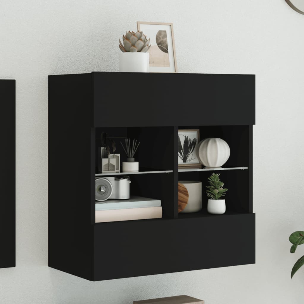 vidaXL TV Wall Cabinet with LED Lights Black 58,5x30x60,5 cm 1