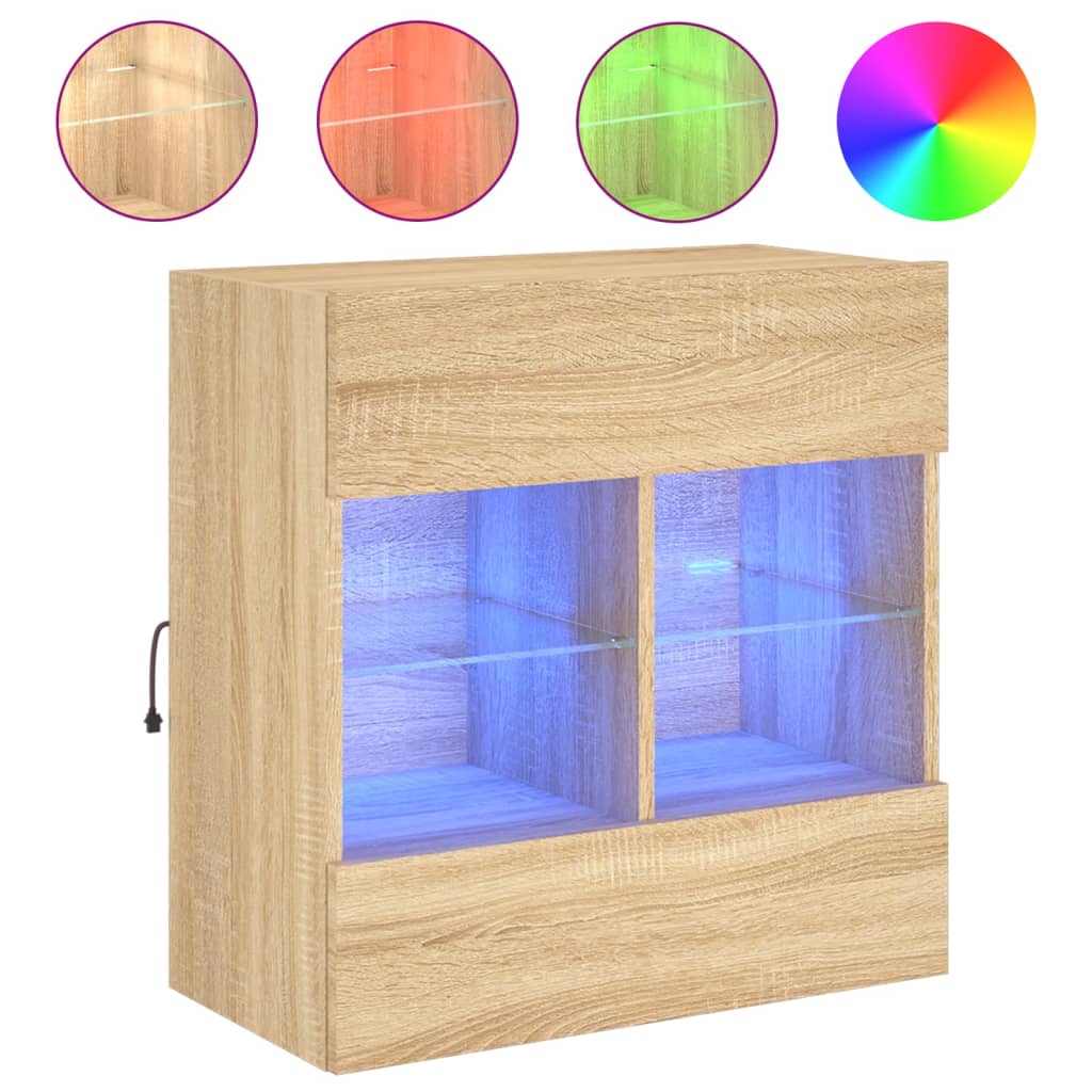 vidaXL TV Wall Cabinet with LED Lights Sonoma Oak 58,5x30x60,5 cm 2