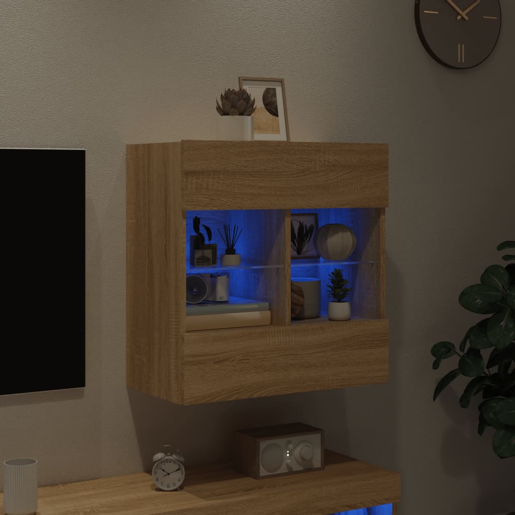 vidaXL TV Wall Cabinet with LED Lights Sonoma Oak 58,5x30x60,5 cm 3